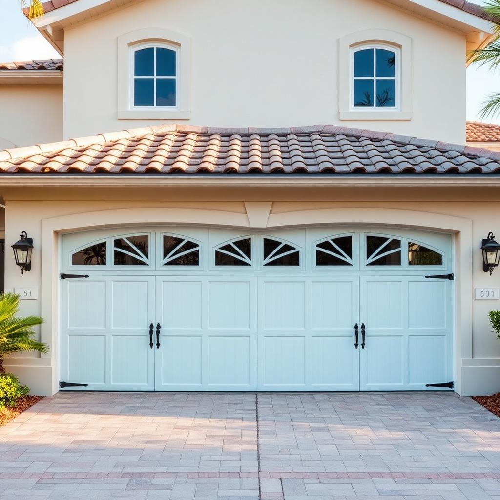 Beautiful coastal style garage doors with elegant design installed by Garage Door Longwood